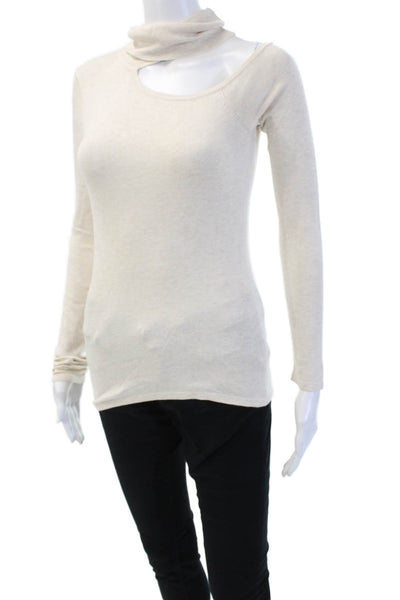 L'Agence Womens Beige Cotton Mock Neck Sweater Long Sleeve Size XS