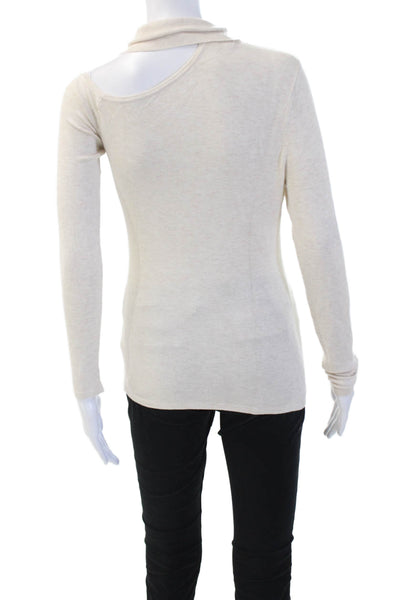 L'Agence Womens Beige Cotton Mock Neck Sweater Long Sleeve Size XS