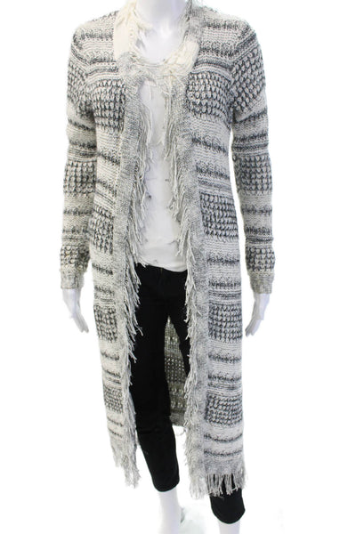 Nu Unisex Gray Striped Bohemian Cardigan Round Neck Long Sleeve Size S