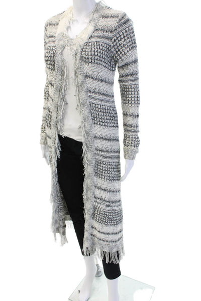 Nu Unisex Gray Striped Bohemian Cardigan Round Neck Long Sleeve Size S
