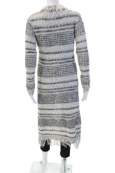 Nu Unisex Gray Striped Bohemian Cardigan Round Neck Long Sleeve Size S