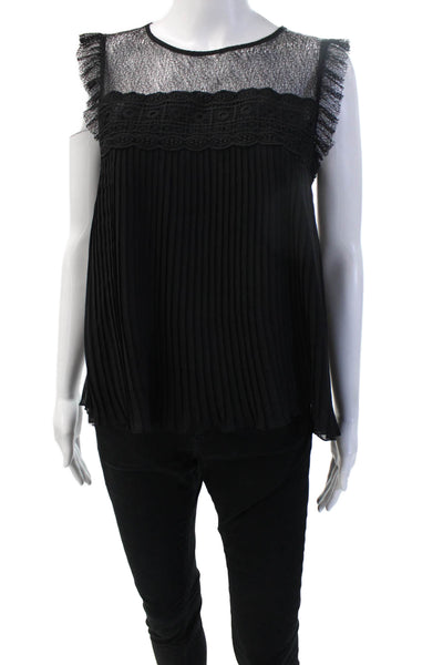 Zara Women Black Sleeveless Round Neck Button Nylon Classic Blouse Size S