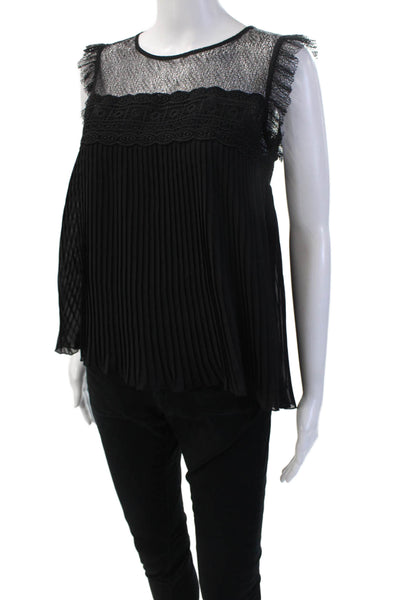 Zara Women Black Sleeveless Round Neck Button Nylon Classic Blouse Size S