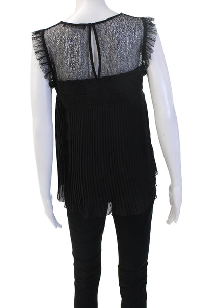 Zara Women Black Sleeveless Round Neck Button Nylon Classic Blouse Size S