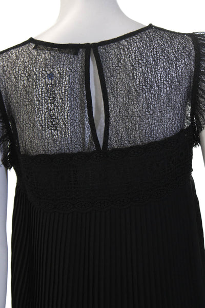 Zara Women Black Sleeveless Round Neck Button Nylon Classic Blouse Size S