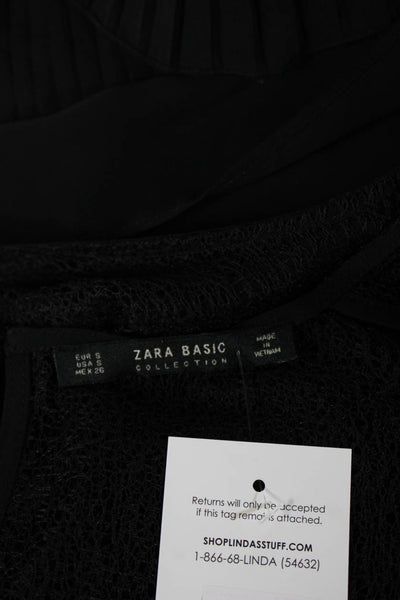 Zara Women Black Sleeveless Round Neck Button Nylon Classic Blouse Size S