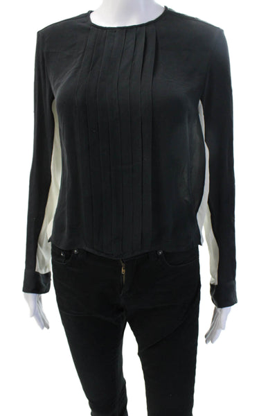 Rag & Bone Women Black Silk Button Up Blouse Long Sleeve Crew Neck Size S