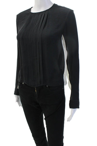 Rag & Bone Women Black Silk Button Up Blouse Long Sleeve Crew Neck Size S