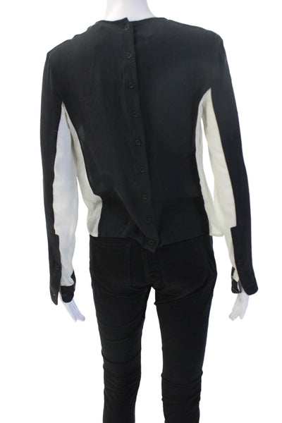 Rag & Bone Women Black Silk Button Up Blouse Long Sleeve Crew Neck Size S