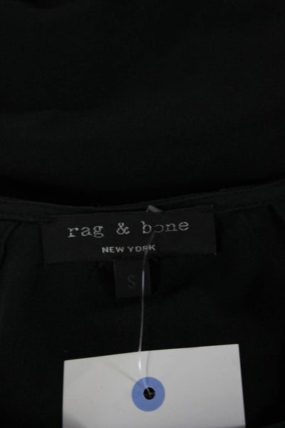 Rag & Bone Women Black Silk Button Up Blouse Long Sleeve Crew Neck Size S