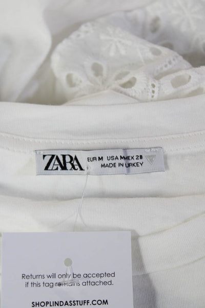 Zara Womens Basic T-Shirt White Crew Neck Short Sleeve Zip Size M