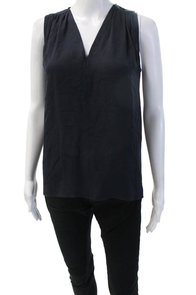 Vince Women Basic Black Silk V-Neck Sleeveless Blouse Size XS