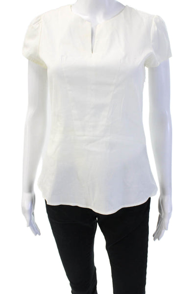 Theory Women Basic White Short Sleeve Zip Petites Blouse Size S