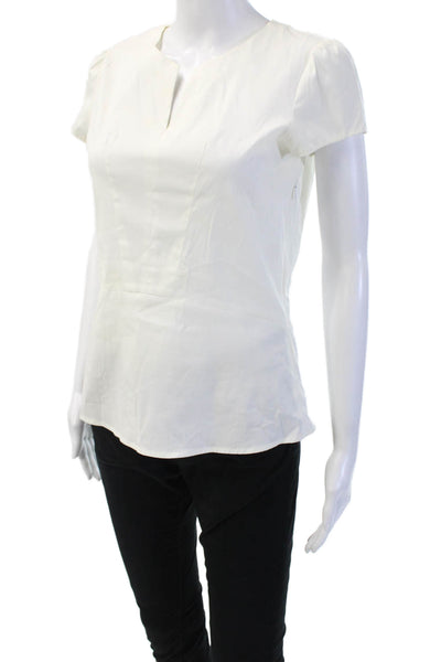 Theory Women Basic White Short Sleeve Zip Petites Blouse Size S