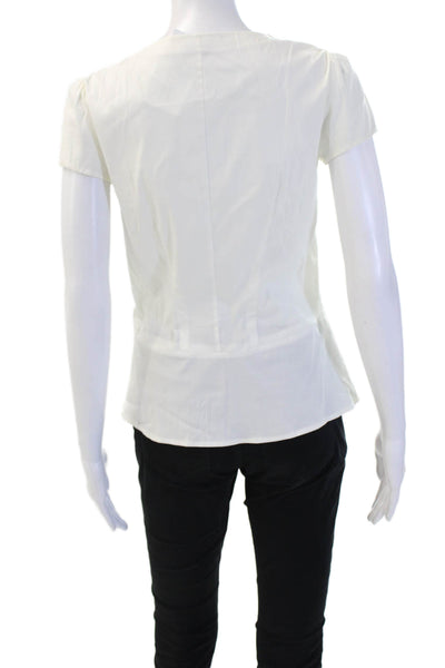 Theory Women Basic White Short Sleeve Zip Petites Blouse Size S
