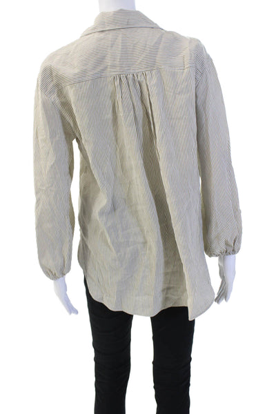 Zara Women White Button Collar Long Sleeve Blouse Designer Size XS