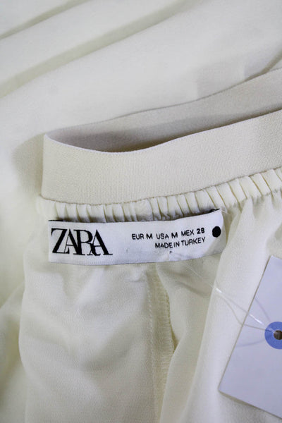Zara Women Beige A-Line Pleated Long Skirt 100% Polyester Size M