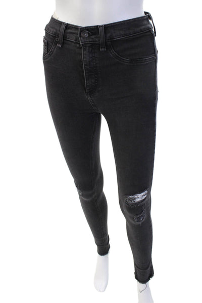 Rag & Bone Jean Women Black Ankle Skinny Jeans High Rise Button Size 26