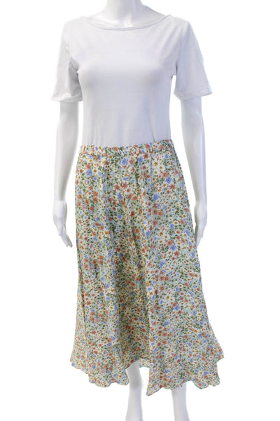 Zara Women A-Line Maxi Skirt Green Floral Polyester Blend Size M