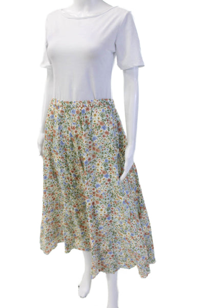 Zara Women A-Line Maxi Skirt Green Floral Polyester Blend Size M