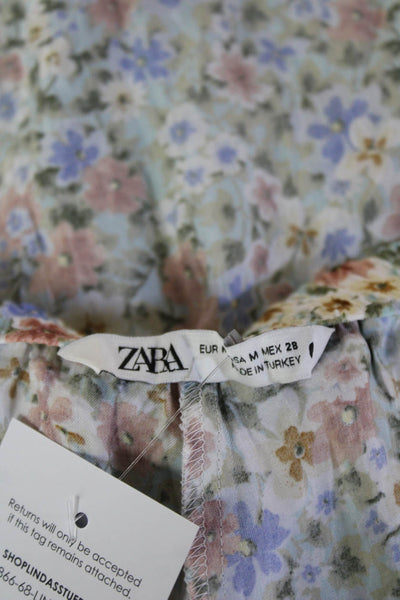 Zara Women A-Line Maxi Skirt Green Floral Polyester Blend Size M