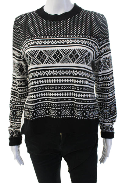 Veronica Beard Unisex Fair Isle Pullover Sweater Black Crewneck Zip Size M