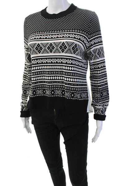 Veronica Beard Unisex Fair Isle Pullover Sweater Black Crewneck Zip Size M