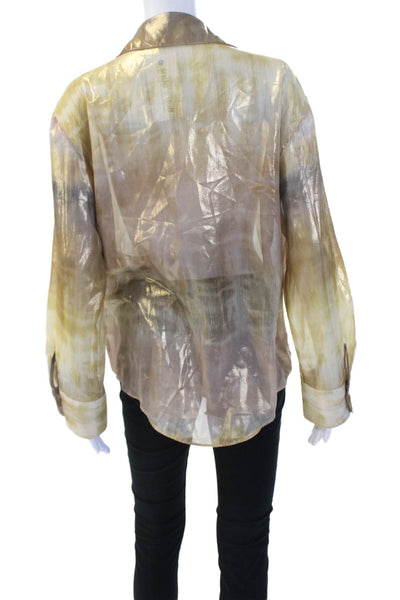 Zara Women Beige Collared Long Sleeve Button Up Blouse 100% Polyester Size M