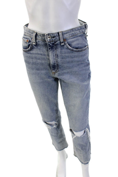 Rag & Bone Womens Cropped Straight Jeans Light Blue Mid-Rise Button Fly Size 27