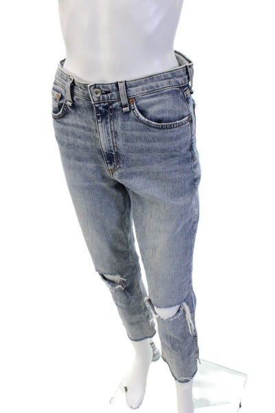 Rag & Bone Womens Cropped Straight Jeans Light Blue Mid-Rise Button Fly Size 27
