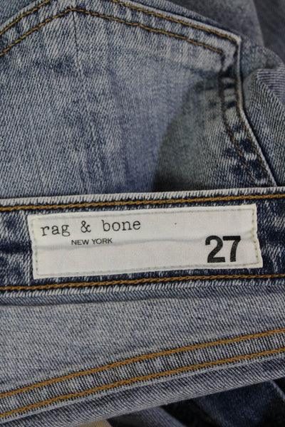 Rag & Bone Womens Cropped Straight Jeans Light Blue Mid-Rise Button Fly Size 27
