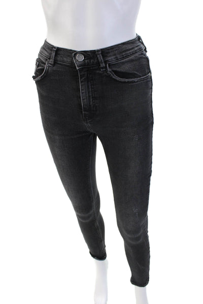 Zara Women Skinny Ankle Jeans Dark Gray Mid Rise Cotton Blend Size 4