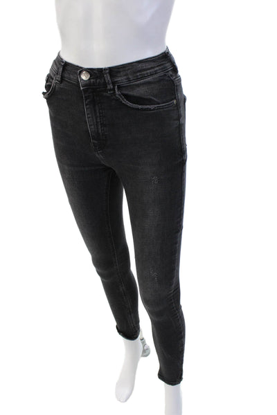 Zara Women Skinny Ankle Jeans Dark Gray Mid Rise Cotton Blend Size 4