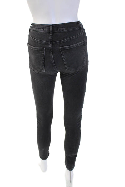 Zara Women Skinny Ankle Jeans Dark Gray Mid Rise Cotton Blend Size 4