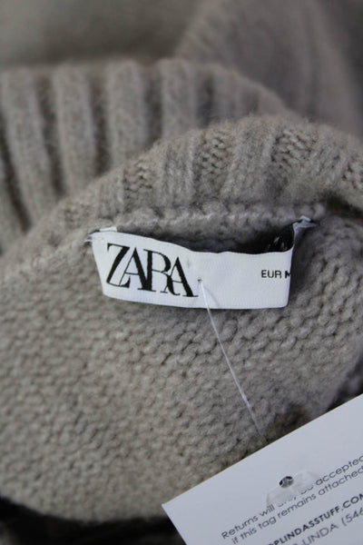Zara Unisex Beige Turtleneck Zip Pullover Sweater Size M
