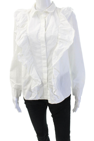 Ba&Sh Womens Button Up Collared White Long Sleeve Blouse Size 8