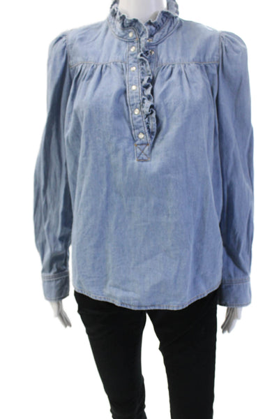 Ba&Sh Womens Light Blue Cotton High Neck Bohemian Blouse Long Sleeve Size 4