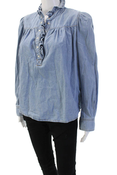 Ba&Sh Womens Light Blue Cotton High Neck Bohemian Blouse Long Sleeve Size 4