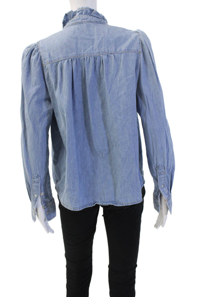Ba&Sh Womens Light Blue Cotton High Neck Bohemian Blouse Long Sleeve Size 4