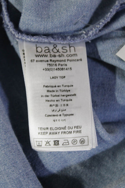 Ba&Sh Womens Light Blue Cotton High Neck Bohemian Blouse Long Sleeve Size 4