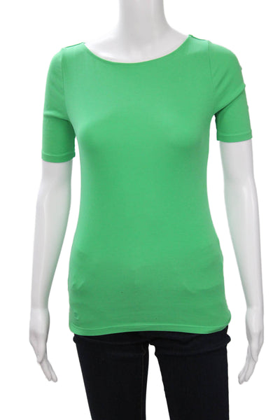 Lauren Ralph Lauren Womens Petite Basic T-Shirt Green 3/4 Sleeve Size PXS