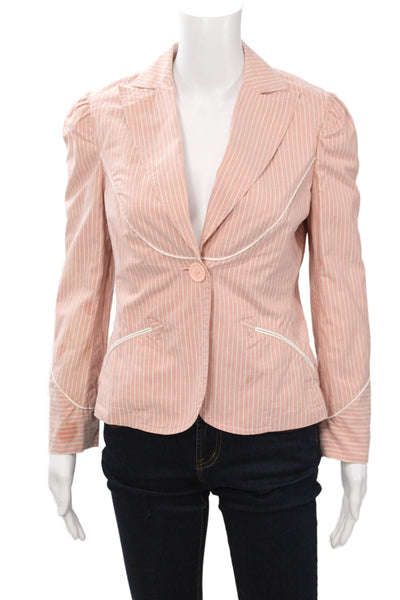 Marc Jacobs Women Pink Striped Blazer Button Cotton Lurex Longsleeve Size 6