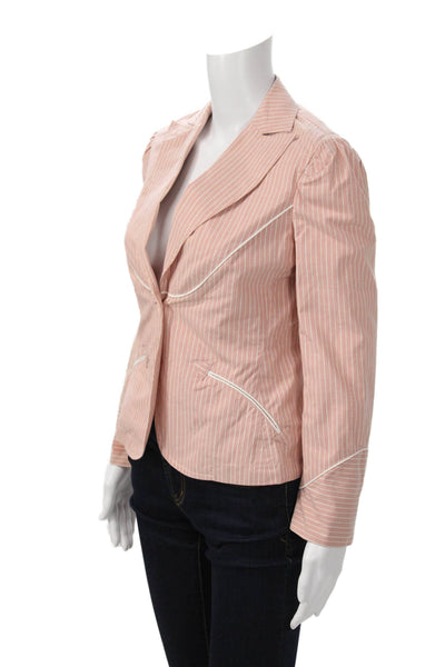 Marc Jacobs Women Pink Striped Blazer Button Cotton Lurex Longsleeve Size 6