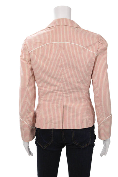 Marc Jacobs Women Pink Striped Blazer Button Cotton Lurex Longsleeve Size 6