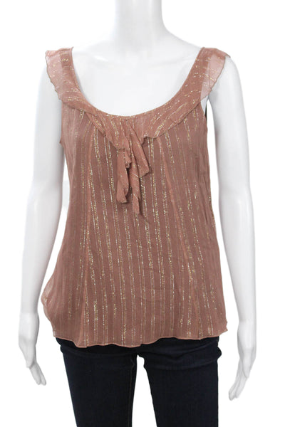 Shin Choi Womens Brown Silk Lurex Striped Sleeveless Bohemian Blouse Size S