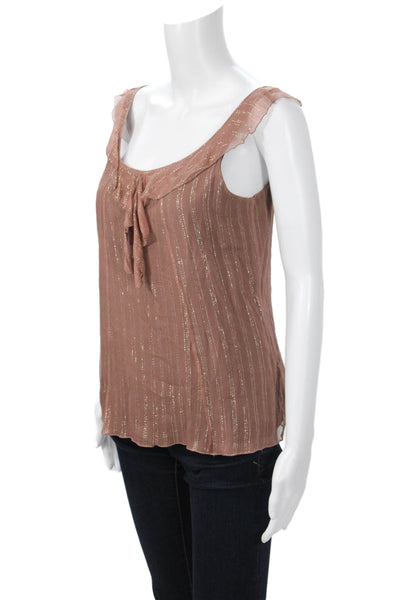 Shin Choi Womens Brown Silk Lurex Striped Sleeveless Bohemian Blouse Size S