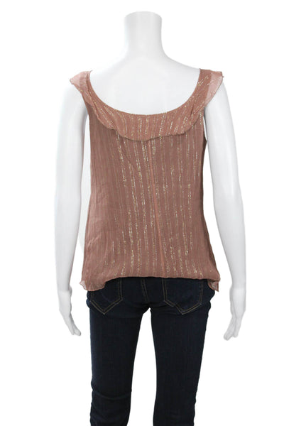 Shin Choi Womens Brown Silk Lurex Striped Sleeveless Bohemian Blouse Size S