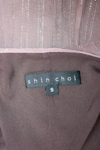 Shin Choi Womens Brown Silk Lurex Striped Sleeveless Bohemian Blouse Size S