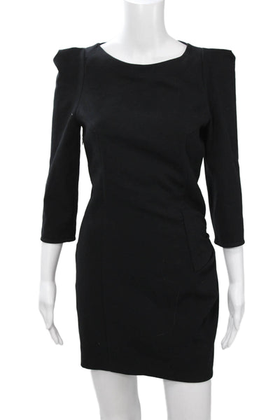 Sandro Women Black Bodycon Mini Dress Round Neck 3/4 Sleeve Zip Size 1