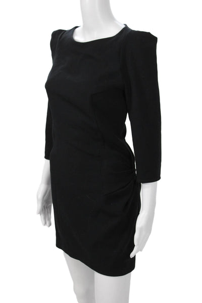 Sandro Women Black Bodycon Mini Dress Round Neck 3/4 Sleeve Zip Size 1